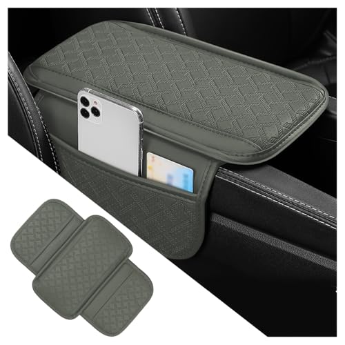 carleef Car Armrest Cover with Pocket Organizer,Leather Middle Console Cover Distributes Elbow Stress,Upgraded Center Console Armrest Cover Increase Car Storage for Most Cars (Gray), 12.2x17x0.7 inch