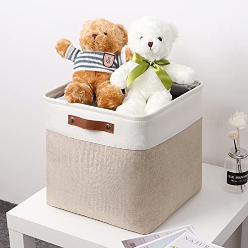 Cestas de tela para estanterías en formato cubo de 33x33 cm, organizadores bicolores, pack de 4 4