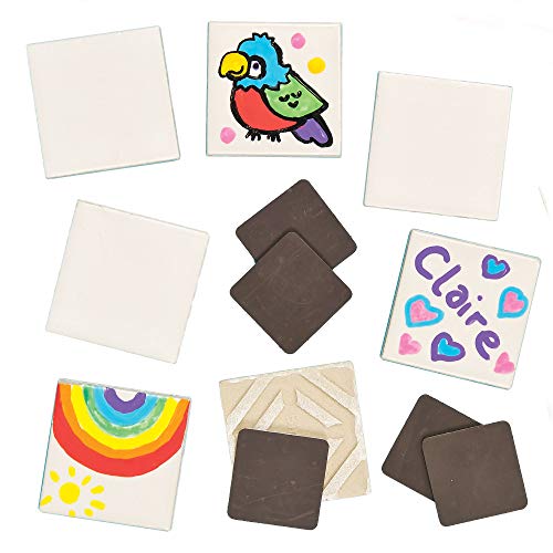 Baker Ross EK506 Porzellan-Keramikfliesen-Magnete, für Kinder zum Dekorieren, eigene Kunst- und Handwerk-Tätigkeiten, verschiedene Motive, 10 Stück, Klein