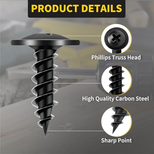 wood screws 12 inch 160 pcs fixlink premium phillips truss head black wood screws self tapping electrophoresis modified fast truss head wood screw used in indoor furniture woodworking 8 x 1234