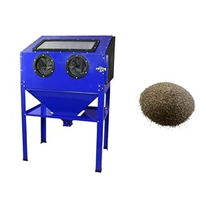 T-Mech Sandblasting Cabinet Sand Blasting Portable Work Station Heavy Duty Abrasive Bead Grit Sandblaster 220L with Aluminium Oxide Blasting 60 Mesh Brown Media (Medium) Bundle