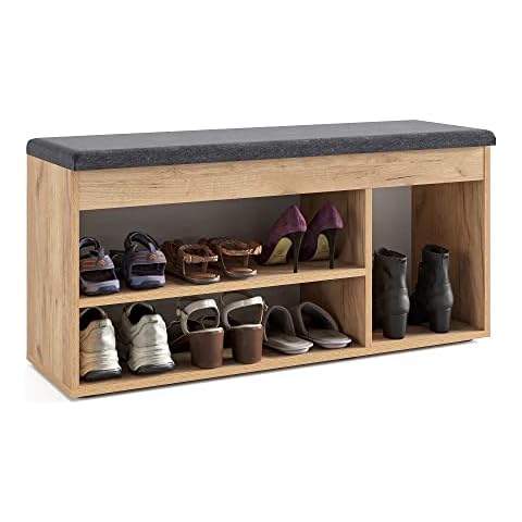 KOMTO Schuhschrank mit Sitzbank Flur - Schuhregal Bank mit Stauraum Schuhbank mit Sitzfläche | Garderobenbank Honig Eiche Sofia 100 x 48 x 32 cm Cover