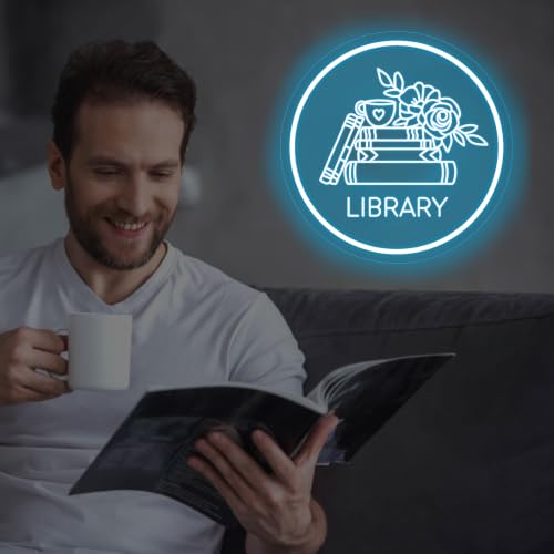 Image of Library Neon Sign, 13 inchx13 inch, Ice Blue