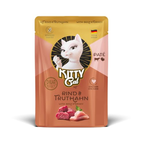 KITTY Cat Paté Mix 2, 6 x 85 g, Nassfutter für Katzen im Probierpaket, getreidefreies Katzenfutter mit Taurin, Lachsöl und Grünlippmuschel, Alleinfuttermittel mit hohem Fleischanteil, Made in Germany