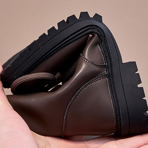 IWIHMIV Western Riding Boots Riding Boots for Girls Lace Up Side Zipper Mid Calf Riding Winter Boots Leather Boots3