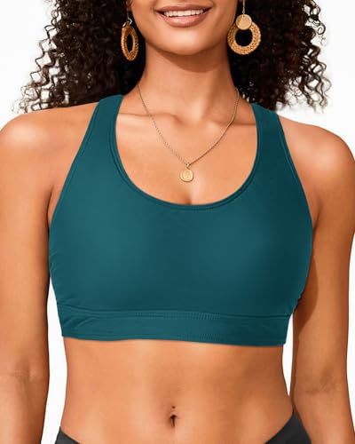 Image of Holipick Women's Sports Bra Bikini Top Criss Cross Scoop Neck Swimsuit Bathing Suit Top Only