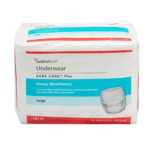 Cardinal Health 1615A Protective Underwear Sure Care Plus Heavy Absorbency Large Case of 72 (4 Bags of 18)