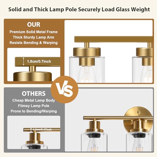 Image of IZORRO Bathroom Light Fixtures, Modern Vanity Lights, Bathroom Lighting Fixtures Over Mirror with Clear Glass Shade, Wall Sconce for Living Room Cabinet Bedroom (Brushed Gold, 4-Light)