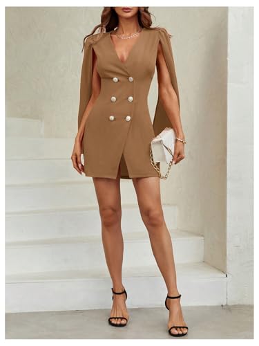 Image of Floerns Women's V Neck Double Breasted Cape Blazer Split Sleeve Elegant Blazer Dress