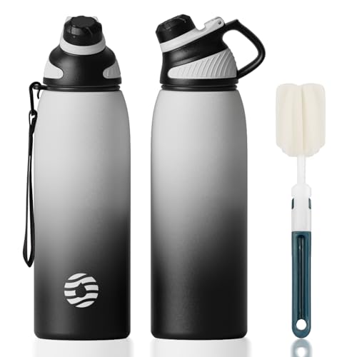 Image of Fjbottle 32oz Stainless Steel Insulated Water Bottle No Straw Spout Lid | Leakproof Keeps Cold 24H, Double Wall Vacuum Insulated, BPA Free, Easy to Clean Sports Water Bottle for Gym Hiking & Outdoor