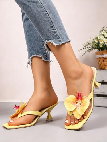 Image of MakeMeChic Women's Open Toe Floral Kitten Heels Flower Summer Beach Sandals