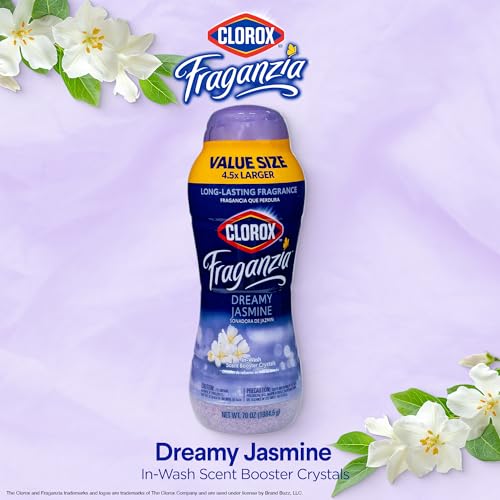 Image of Clorox Fraganzia Laundry Scent Booster Crystals, In-Wash Fragrance Beads for Fresh-Smelling Clothes & Linens, Safe for All Fabrics & Colors, Easy-Pour Bottle, Dreamy Jasmine Scent, 70 Oz