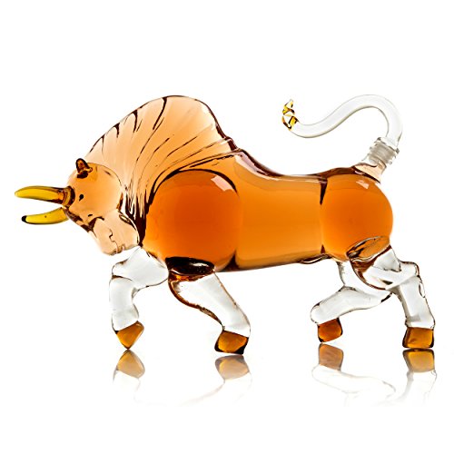 The Wine Savant Charging Bull Liquor Decanter Made For Bourbon, Whiskey, Scotch, Rum