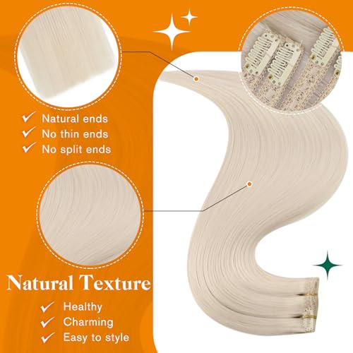 Easyouth Blonde Clip-In Real Hair Extensions Platinum Blonde Real Hair Clip-In Extensions Light Blonde Hair Extensions Real Hair Clips Remy Human Hair Straight 55 cm #1000 7 Pieces 120 g - Image 4