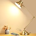 LED Desk Lamp with USB Port, Dimmable Touch Table Lamp with 3 Color Modes, Gold Reading Light with Adjustable Arm, Architect Desk Lamp for Home Office Bedside Nightstand Bedroom Living Room Study