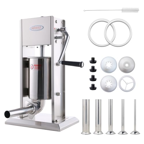 Hakka Sausage Maker Machine 2 in 1 Vertical Sausage Stuffer Roll Making Spanish Churros Manual with 5 S/S Filling Funnels(7LB/3L)
