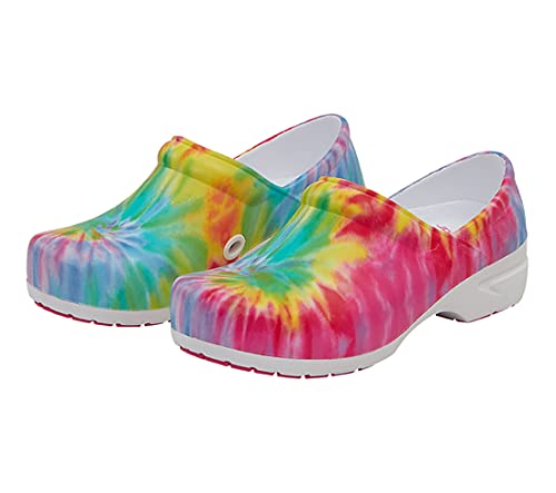 Image of Anywear SR Angel Slip Resistant Work Shoes for Women - Fluid Resistant Nursing Clogs - All Day Comfort Gardening, Nurse Clogs & Chef Shoes - Vidid Tie-dye - 10 Women /8 Men