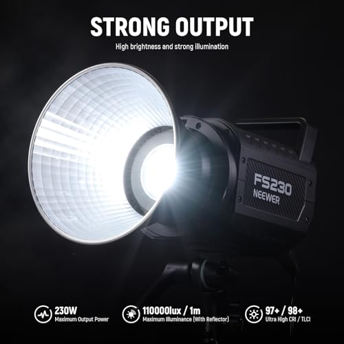 Image of NEEWER FS230 230W COB Video Light 2.4G /APP Control, 110000lux /1m 5600K Daylight Bowens Mount Photography Continuous Output Lighting for Video Recording, Silent Fan, 9 Scenes 4 Dimming Types CRI97+