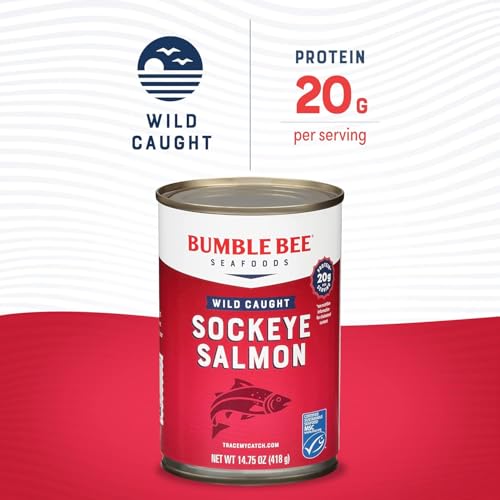 Image of Bumble Bee Canned Red Sockeye Salmon, 14.75 oz Can - Premium Wild Caught Salmon with Skin & Bones - 20g Protein - MSC Certified Sustainable Seafood, Non-GMO, Gluten Free, Kosher