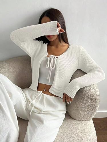 Wolddress Women's Casual Sweater Fashion Casual Front Tie Long Sleeve Tops Cardigans3