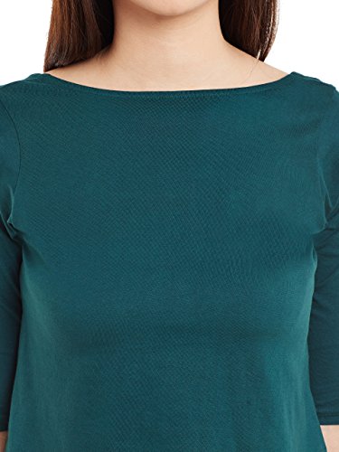 Image of Miss Chase Women's Green Half Sleeves Boat Neck With Scoob Back Button Deatiling Solid Crop Top