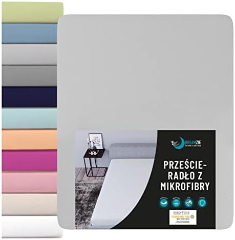 Dreamzie prześcieradło z gumką na materac 180 x 200 cm, 100% poliestrowa mikrofibra, antracytowe, certyfikat Oeko Tex, bez substancji chemicznych, miękki efekt skórki brzoskwini
