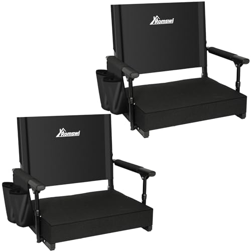 Romswi 2-Pack Stadium Seats with Back Support & Armrests, Lightweight Bleacher Chairs with 2 Cup...