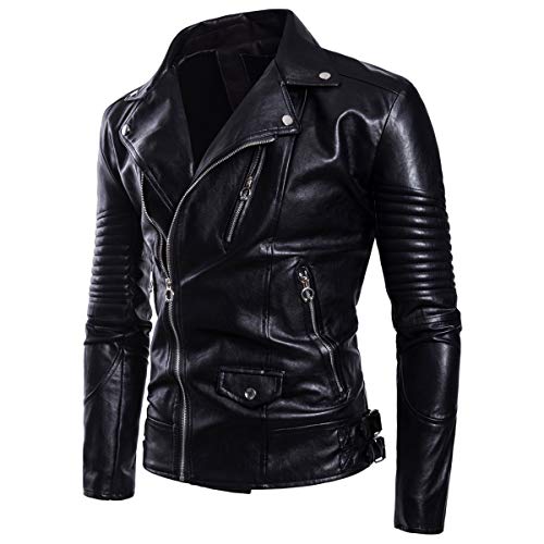 Aowofs Men's Faux Leather Jacket Motorcycle Lapel Bomber Punk Irregular Zipper Jacket Black (Black 2, X-Small) #TOP1