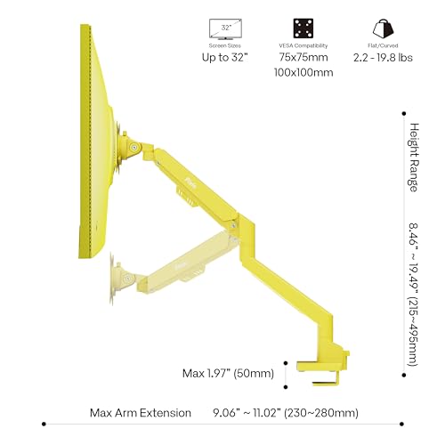 Image of Pixio PX249 Wave Yellow 24 inch 240Hz Refresh Rate FHD 1080p Resolution IPS Panel 1ms GTG Response Time Gaming Monitor and PS1S Wave Yellow Single Monitor Arm