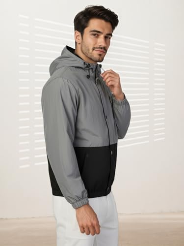 Image of CHKOKKO Sunscreen Jacket for Men Windcheater Hooded Zipper Sports Jacket | UV Protection | Sun Protective | Lightweight Water Resistant | Riding Biker | Outdoor Travel Gym Running