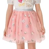 Miipat Falda Tutú de Tul para Niñas Pequeñas con Lentejuelas Brillantes Faldas de Ballet Danza Princesa 4 Capas Tutus para Niños para Fiestas de Cumpleaños(Estrellas Rosa,4-5 Años)