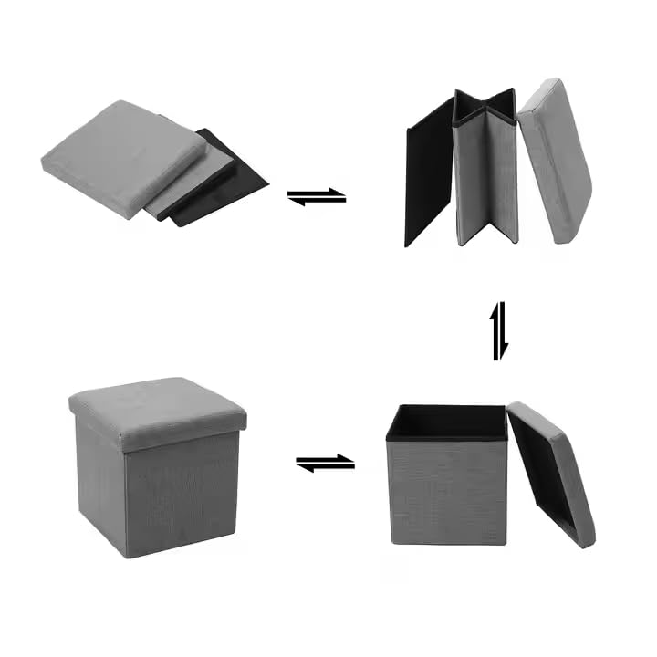 Image of HROY Foldable Storage Ottoman Cube with Padded Seat - Collapsible Footrest Stool with Hidden Storage Box for Living Room, Bedroom & Office (30L x 30W x 30H cm) (Grey, Cube)