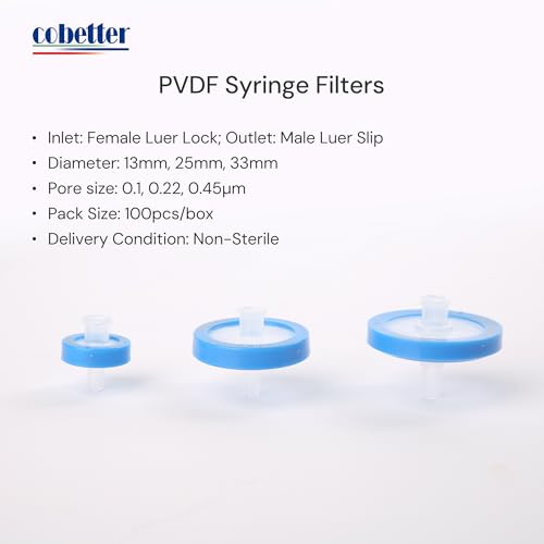Image of PVDF Syringe Filter, 0.22μm 13mm, Hydrophilic, Non-sterile, PK of 1000 | Syringe Lab Filters, Hydrophilic PVDF, Female Luer lock & Male Luer Slip, Low Protein Binding