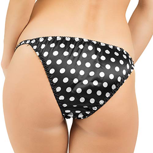 Satini Women's Polkadot Tanga Bikini Briefs Satin Panties (Black, S) #TOP2