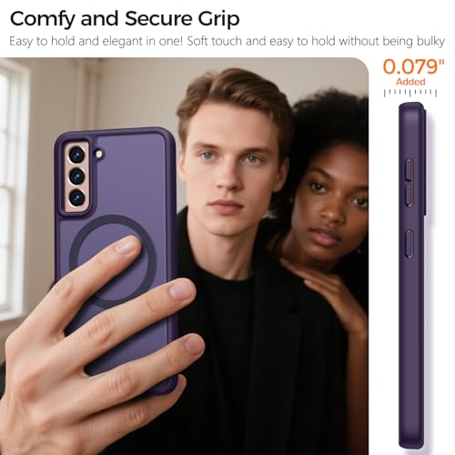 Rayboen for Samsung Galaxy S21 Case, Compatible with Magsafe, Translucent Frosted Silky Durable Shockproof Magnetic Phone Cover for Samsung S21 5G with Anti-Scratch Hard PC Back, Matte Purple by Rayboen - Image 7
