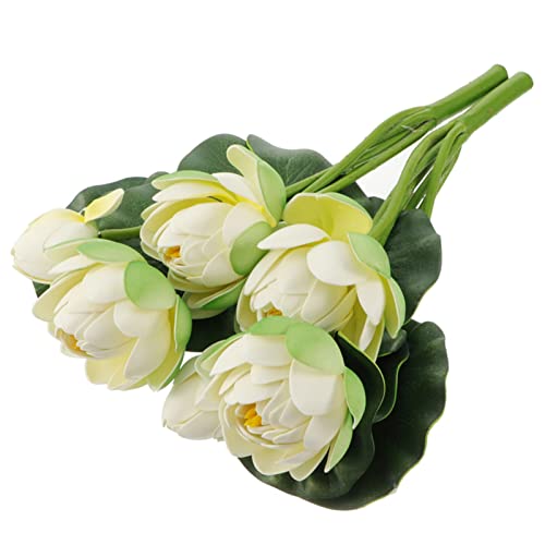 Veemoon 2pcs Artificial Lotus Fake Flower Bouquets Simulation Water Lily Long Stem for Pond Aquarium Wedding Decor White - Image 3