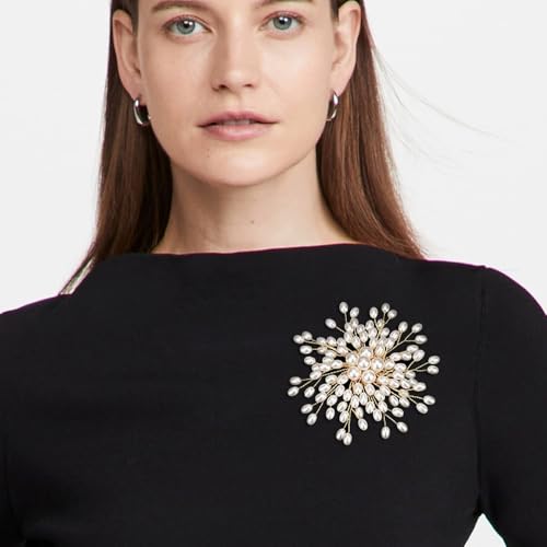 Image of Elegant Pearl Brooch Pins for Women, Brooch Lapel Pin Scarf Shawl Costume Pin Hat Bag Suit Dress Accessories CZ Pearl Brooches and Pins