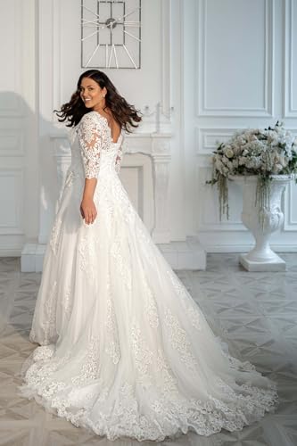 Plus Size Mermaid Spaghetti Straps Deep V-Neck Appliques Lace Wedding Dresses with Short Train3