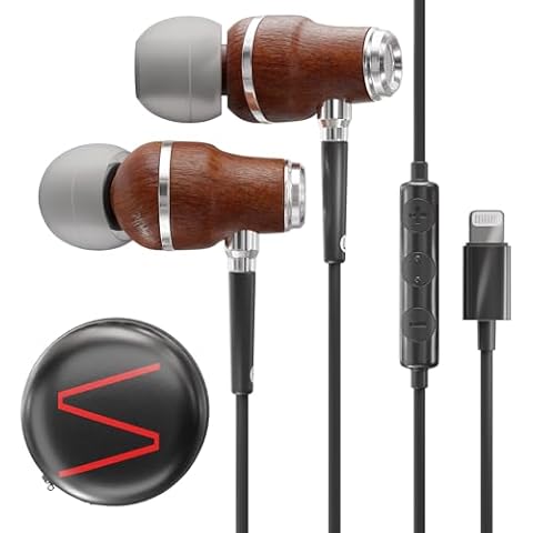 Symphonized Premium Wooden iPhone Earphones Wired (Apple MFI Certified), Deep Bass Sound, 3D Sound, Microphone Volume Control, 90% Noise Cancelling with Lightning. Earphones for iPhone SE to 14 Cover