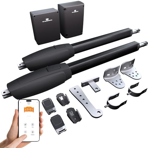 Image of TMT Clifford 500 Premium Dual Automatic Gate Openers Up to 20ft and 1200lb Heavy Duty Swing Gate, Gate Opener with Remote Complete Kit, Electric Gate Opener for Driveway (App Compatible)