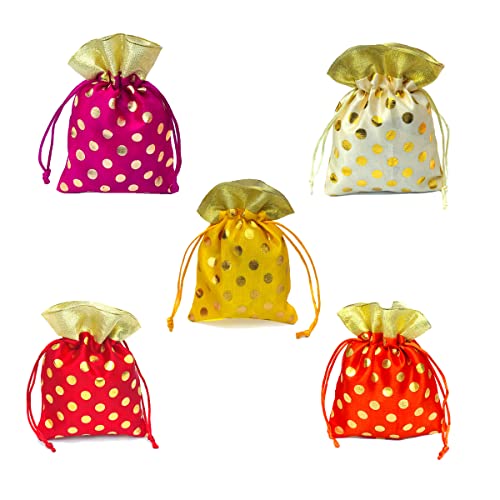Image of Women's Polka Dot Potli Bags for Return Gifts Wedding Gift for mom Potli Purse Gift Bags Fancy Potli bag Diwali Potli Karwachauth Potli - Red Polka 1kg Large size (25cm x 27cm)
