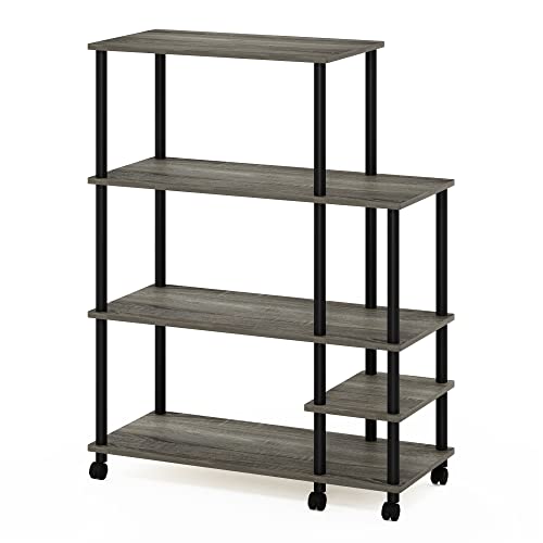 Furinno Turn-N-Tube 4-Tier Wide Toolless Multipurpose Printer Stand Display Storage Shelf with Wheels, French Oak Grey/Black - image 3