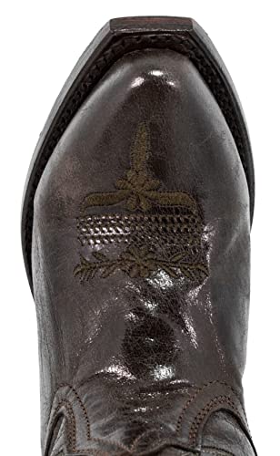 Kids Dark Brown Flower Embroidered Western Cowboy Boots Snip Toe3