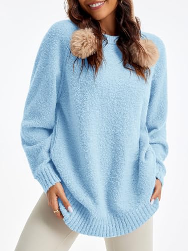 Image of Saodimallsu Womens Oversized Sweater Fuzzy Long Sleeve Casual Tunic Sweater