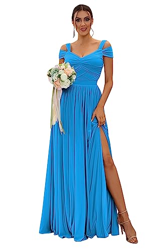Image of SOLODISH Off The Shoulder Bridesmaid Dresses Long Chiffon Formal Evening Dresses for Women