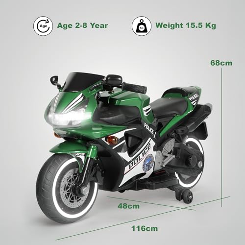 Image of Little Rides Battery Operated V10 Premium Bike for Kids |Boys| Girls- Golden Metallic | Electric Motorbike for Children 2 to 8 Years | Fun Riding Experience with Music | Safe & Durable (Green)