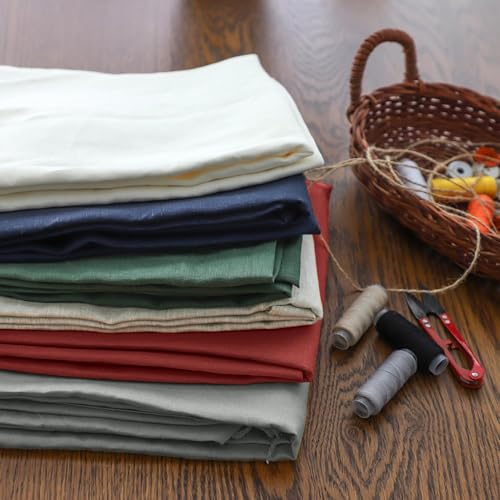 Tissu lin naturel bleu uni pour rideaux d'été et nappes de table au style bohème chic
