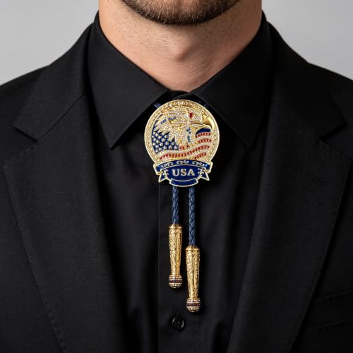 Image of GelConnie Bolo Ties for Men Women Western Cowboy Tie Mens Western Necklace Leather Necktie Gold Bolero Tie Cowboy Necklace