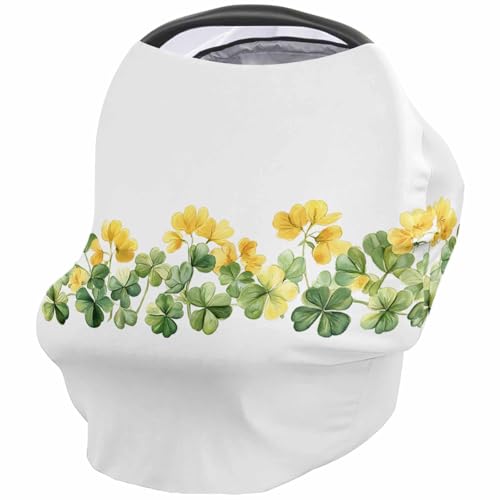 Nursing Cover for Breastfeeding Scarf, Gold Green Shamrocks St. Patrick's Day Baby Car Covers Super Soft Multi Use for Canopy Shopping Cart Cover Blanket Stroller Cover