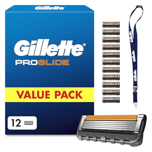 Gillette lot de 12 Recharges de Rasoir pour Hommes Proglide,authentiques,Cartouche A 5 Lames Ultra-Affutées, Nouvelle Lubrification,Bande Lubrifiante x2,...